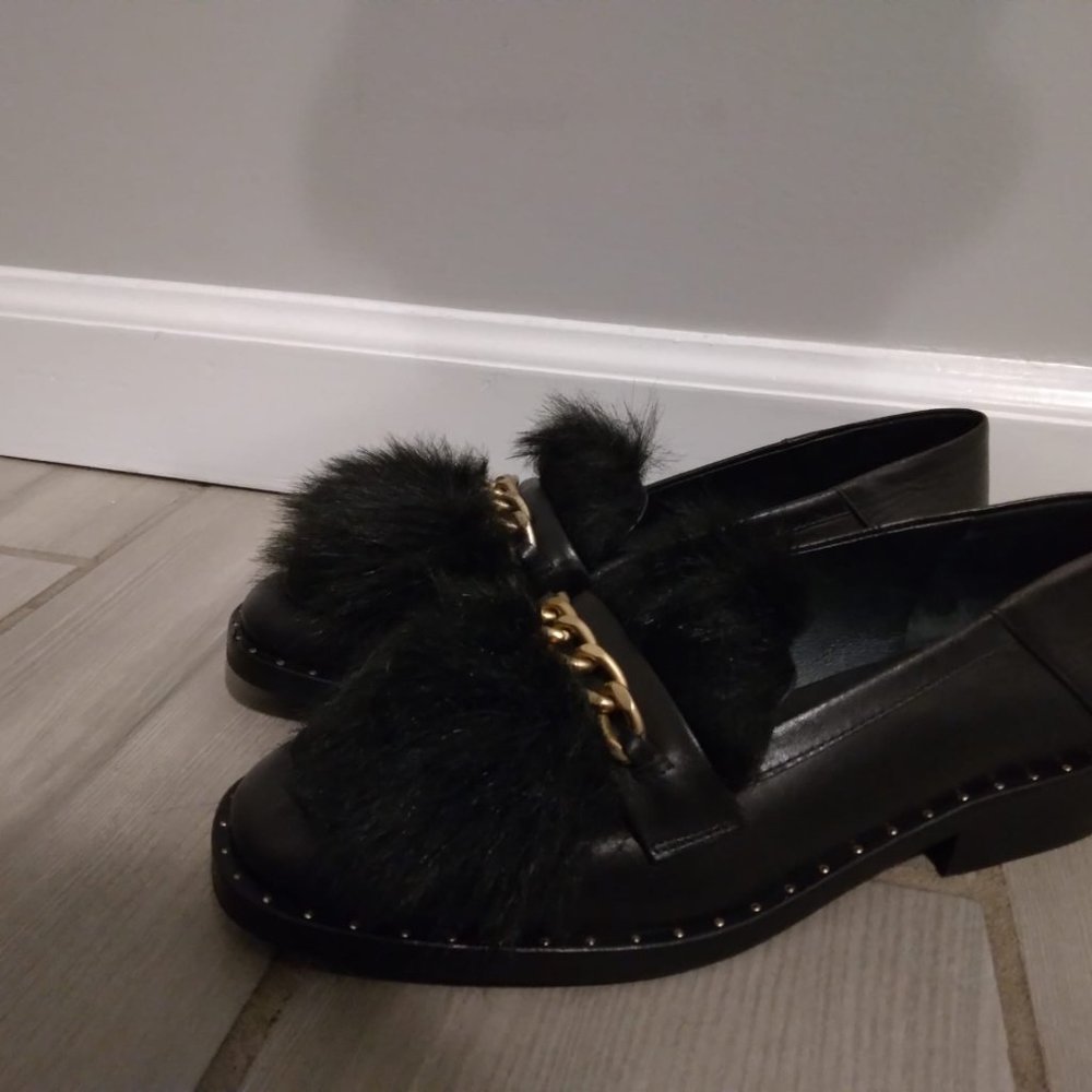 Maje Leather Loafers with detachable fur insert